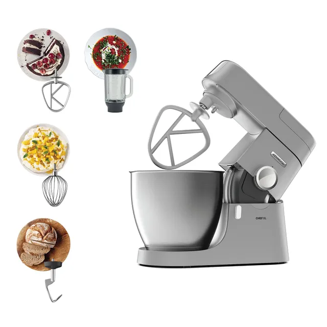 Kenwood Metal Body Stand Mixer Kitchen Machine CHEF XL 1200W with Stainless Steel Bowl, K-Beater, Whisk, Dough Hook, Blender KVL4110S Silver