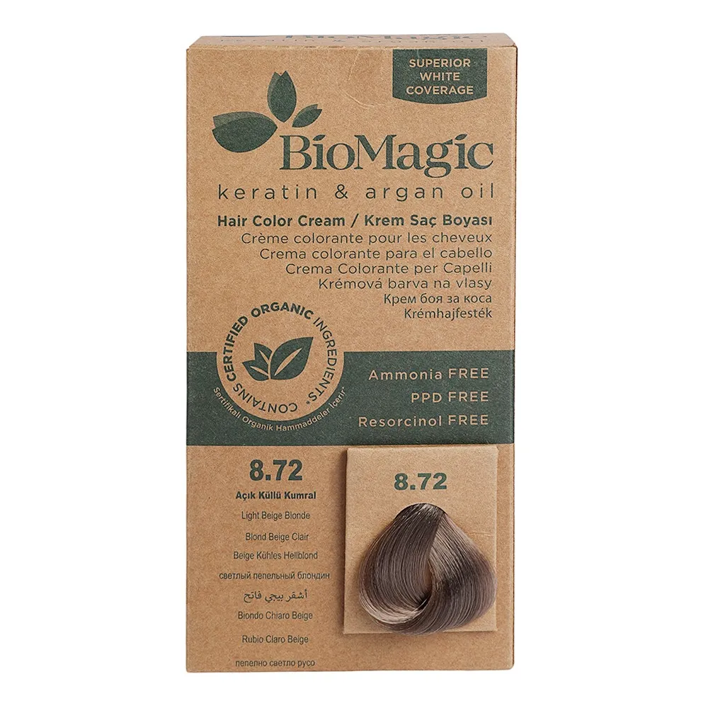 Biomagic صبغة شعر بيو ماجيك 8.72 أشقر بيج فاتح - قطعة واحدة