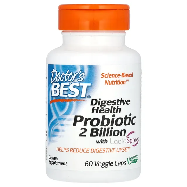 doctor's best Digestive Health Probiotic 2 Billion with LactoSpore, Non-GMO, Vegan, Gluten Free, Soy Free, 60 Veggie Caps