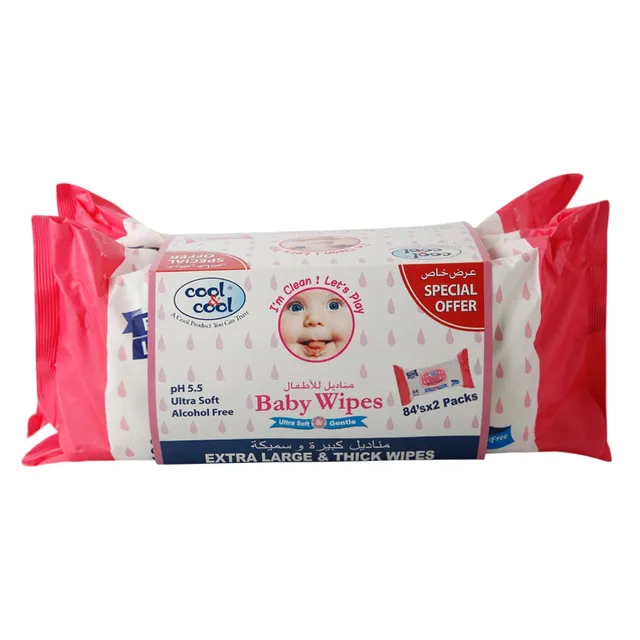 Cool & Cool Extra Large Ultra Soft Alcohol Free Baby Wipes - 2 x 84 Pcs