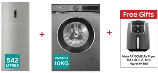 Siemens ثلاجة وفريزر قائم بذاته iQ300 + غسالة تحميل أمامي iQ500 KD76NXIE1M + WG54K2ZRGC؛ 1400 RPM؛ ستيل مصقول؛ مقاوم لبصمات الأصابع؛ ستانلس ستيل