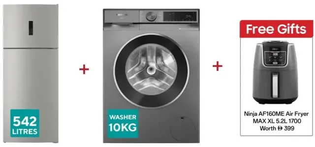 Siemens iQ300 free-standing fridge-freezer + iQ500 Front Load Washing Machine KD76NXIE1M + WG54K2ZRGC; 1400 RPM; Brushed steel; Anti-fingerprint; Stainless Steel