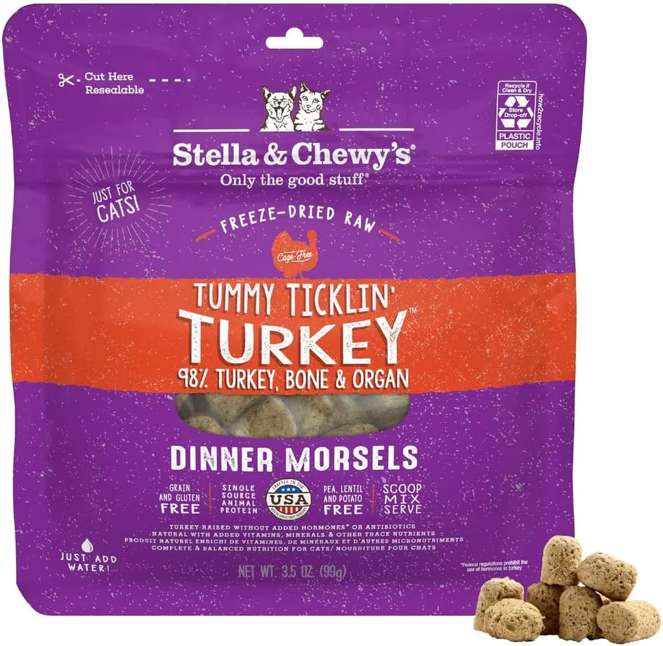 stella & chewy's طعام قطط مجفف بالتجميد بنكهة الديك الرومي Tummy Ticklin Turkey ‏- 3.5 Oz