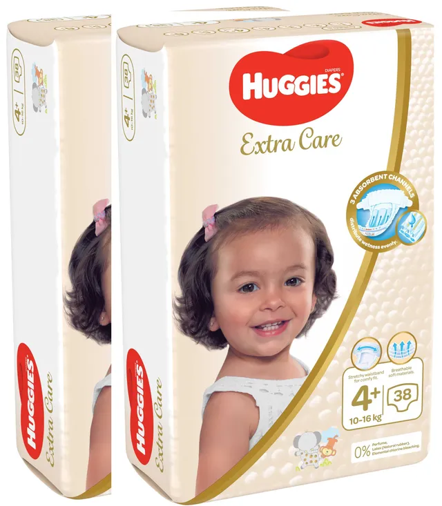 Huggies Extra Care Diaper Size 4+ (10- )- 2 x 38 Pcs