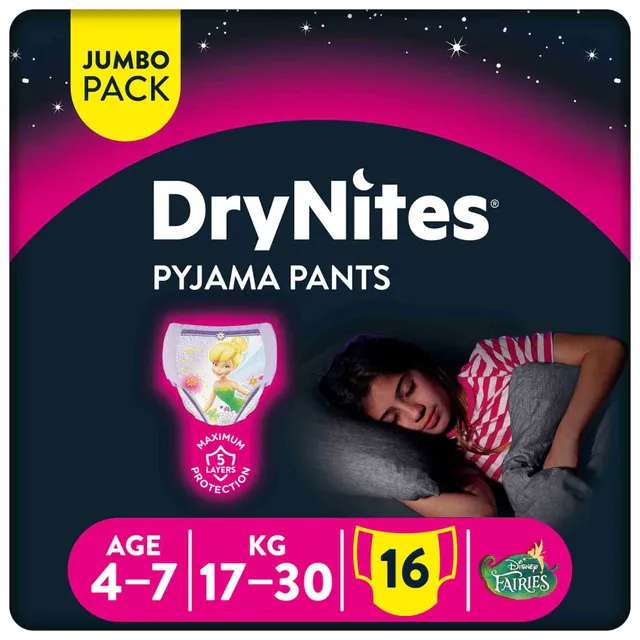 Huggies DryNites Pyjama Pants for Girl 17- 4 to 7 Years Jumbo Pack 16 Pants