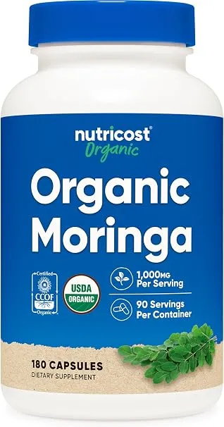 Nutricost كبسولات مورينغا 500mg، 180 كبسولة (90 حصة) - كبسولات نباتية، غير معدلة وراثيا، خالية من الغلوتين، خالية من الكائنات المعدلة وراثيا، 90 حصة