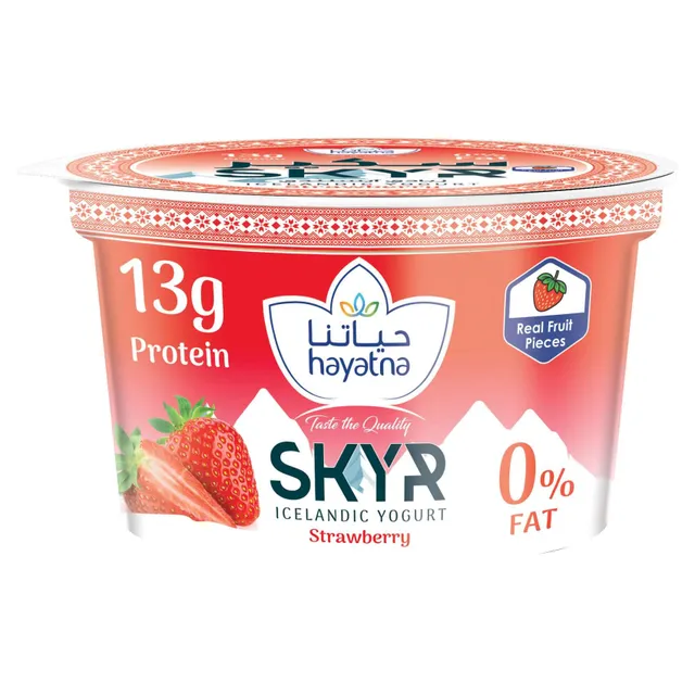 Hayatna Skyr Icelandic Yogurt Strawberry with Real Fruit Pieces, 0% Fat