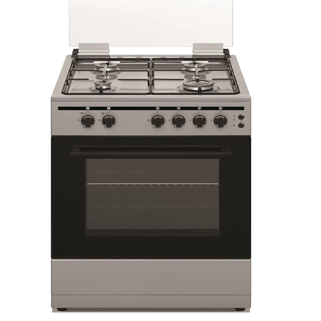 Akai طباخ قائم بذاته 60x55cm مع 4 شعلات، أمان كامل CRMA66SC لون فضي