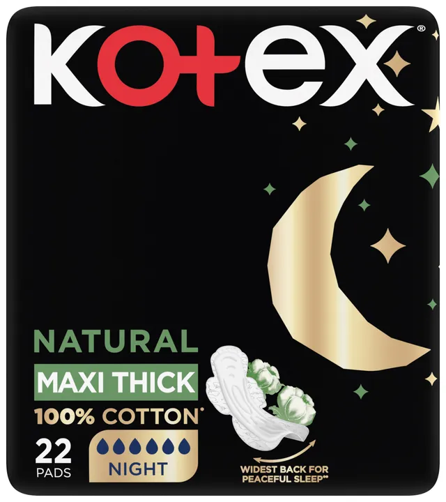 Kotex Maxi Thick Night 100 % Cotton - 22's