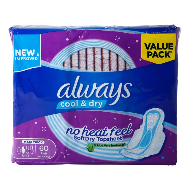 Always Cool & Dry No Heat Feel Maxi Thick Pads - 60 Pcs
