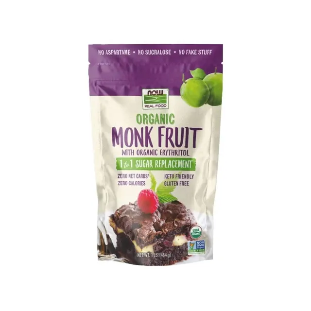 Now Foods Organic Monk Fruit with Erythritol 1:1 Sugar Replacement, Zero-Calorie Sweetener, 1 lb