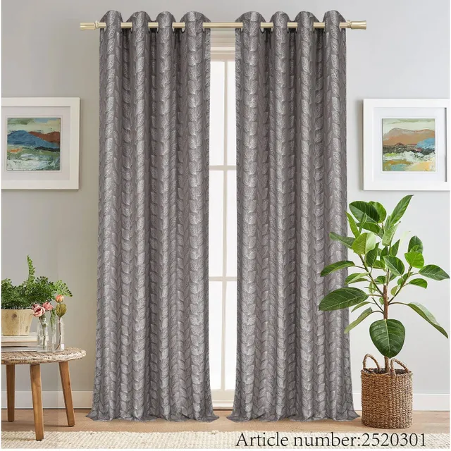 Maple Leaf Jacquard Window Curtain, 140 x 240 cm, Grey