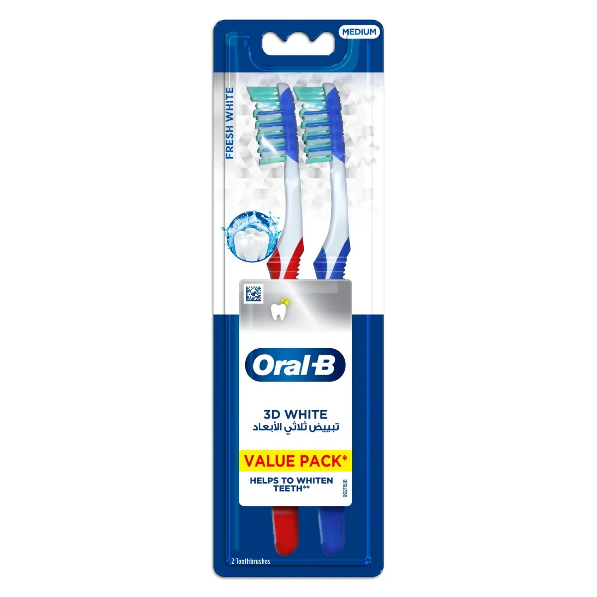 Oral B فرشاة أسنان 3D White منعشة - 40 متوسط، 2 Pieces
