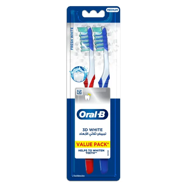 Oral B 3D White Fresh Toothbrush - 40 Medium, 2 Pieces