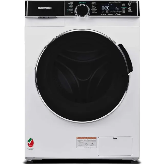 Daewoo Washer, Front Load Washing Machine 1400 RPM, 15 Wash Programmes, Drum Clean, Anti, Allergy Function, BLDC Inverter Motor, White, DWD,8W1412I, Made in China, 1 Year Warranty