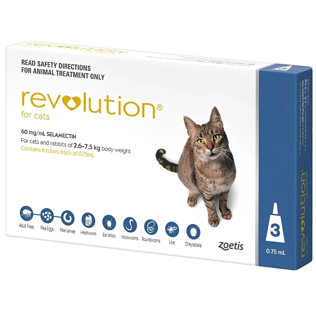 zoites Revolution للوقاية الكاملة من البراغيث والقراد وديدان القلب للقطط 6% / 45 mg (2.6- ) - أزرق (3 Doses)