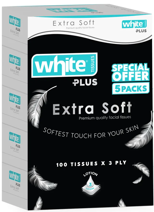 White Extra Soft Facial Tissue - 5 x 100 Shts