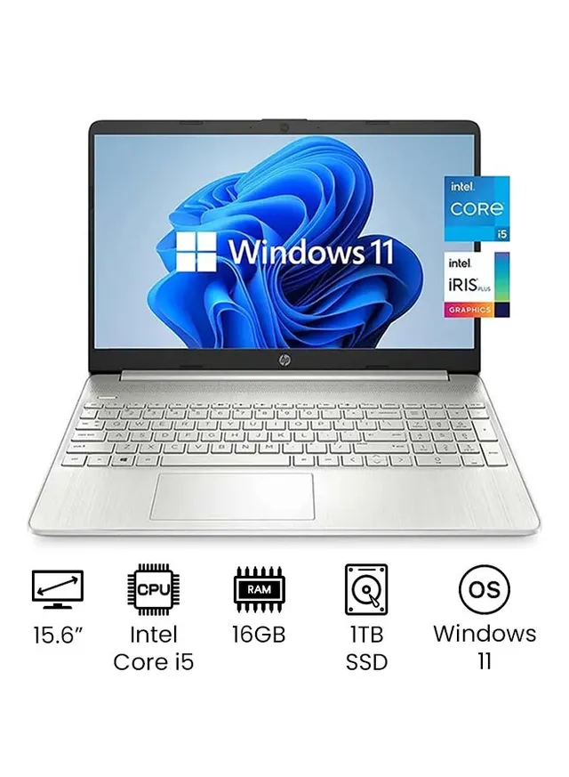 HP Slim 15-DY2093WM Professional & Business Laptop 15.6-Inch FHD Display, Core i5-1135G7 Processor, 16GB RAM, 1TB SSD, Intel Iris Plus Graphics, Windows 11, English, Silver - International Version