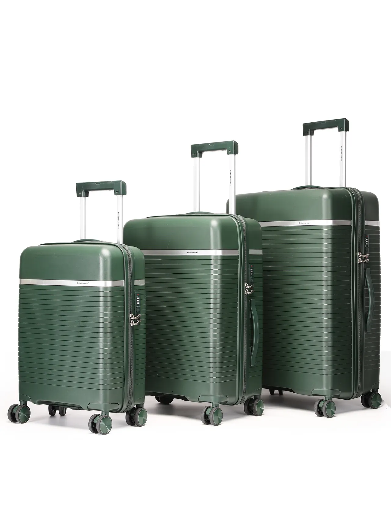 British Traveller طقم حقائب سفر 3 Piece، حقائب بولي بروبيلين خفيفة 20/24/28 Inch مع عجلات Spinner، قفل TSA، حقائب ترولي صلبة مقاومة للماء للسفر