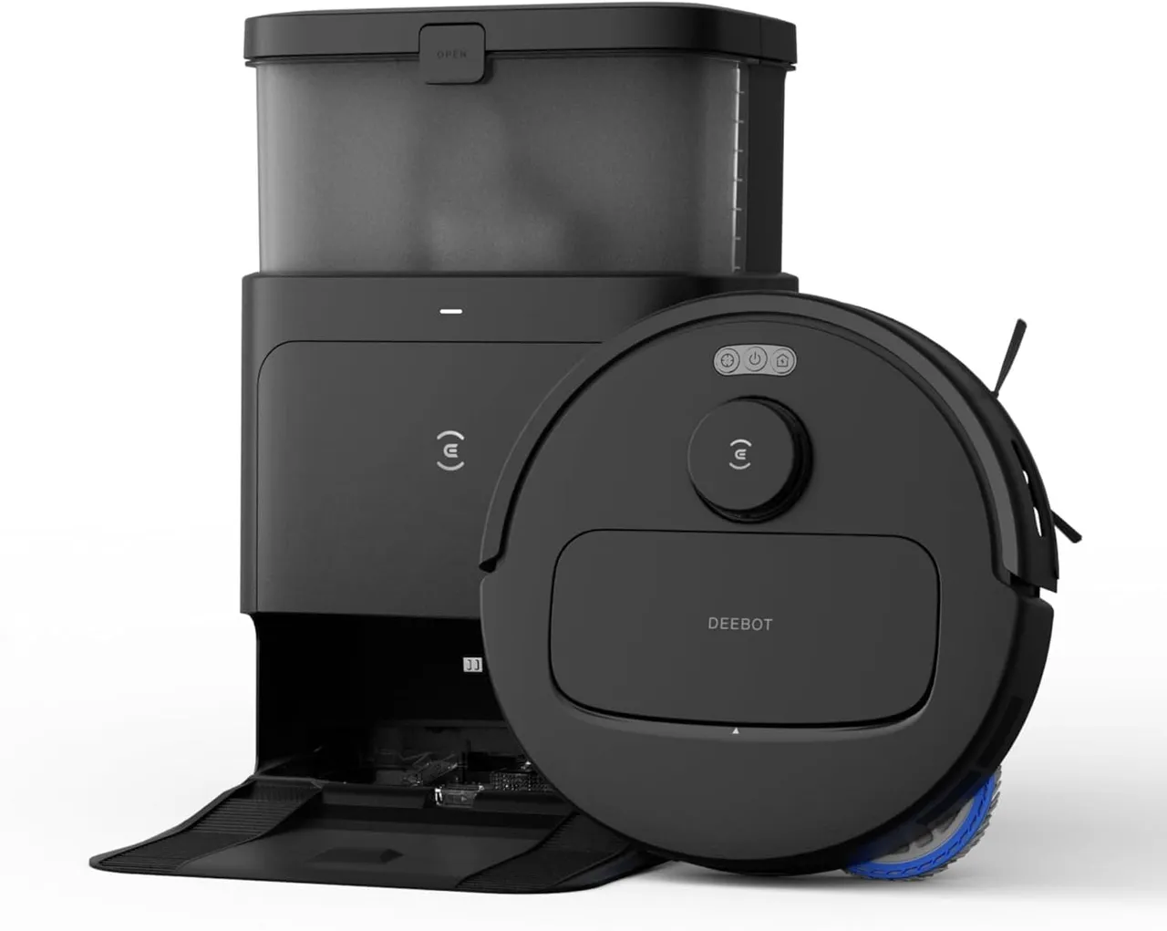 Ecovacs مكنسة روبوت N30 Pro Omni مع محطة، بقوة شفط 10000Pa، وتنظيف وتجفيف بالماء الساخن، وفرشاة ZeroTangle 2.0، ورفع 9mm، وتفريغ تلقائي، أسود