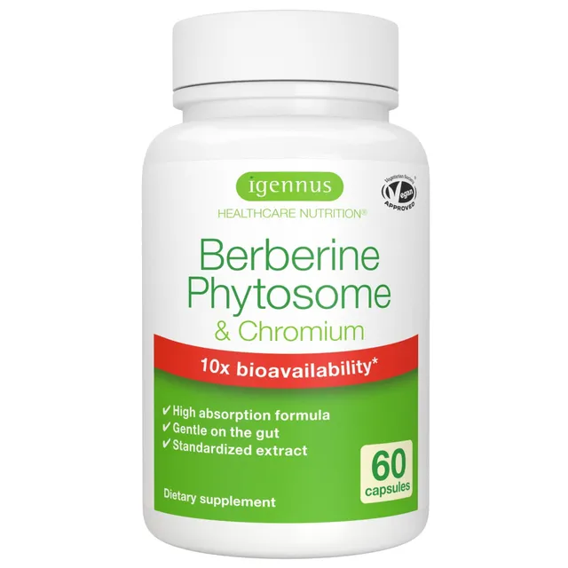 Igennus Advanced Berberine Phytosome 550mgChrome Picolinate, 10x Higher Absorption, Standardized ExtractClean Label, Blood Sugar Regulation, Vegan, 60 Capsules