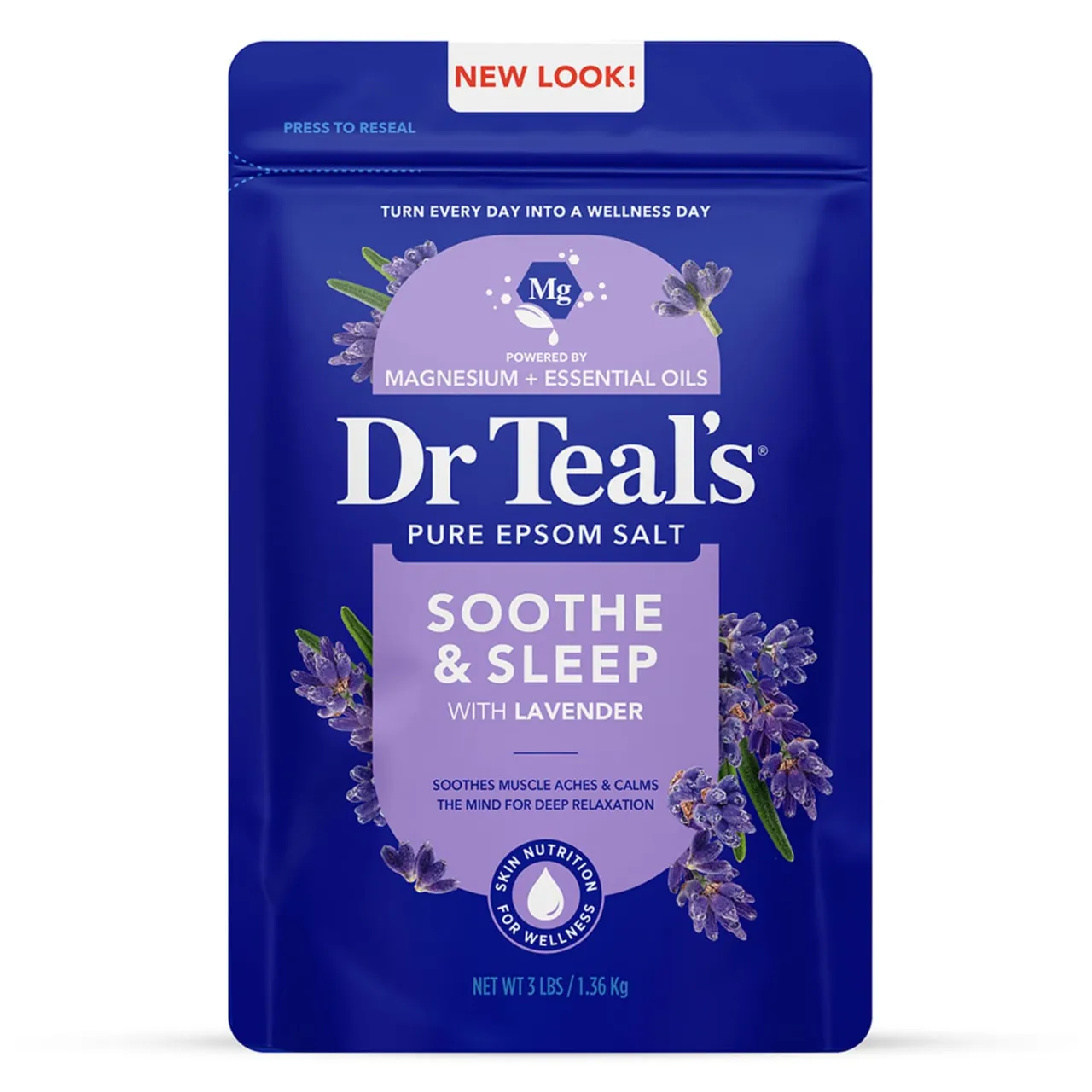 Dr Teals محلول نقع ملح إبسوم النقي للتهدئة والنوم