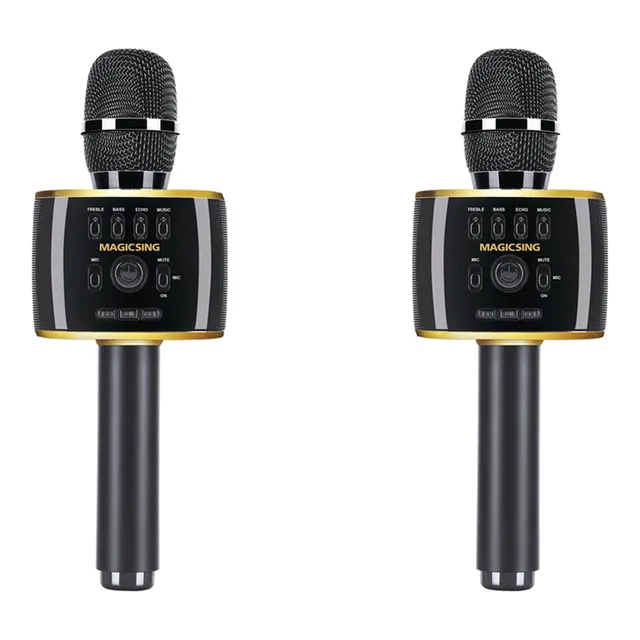 Magic Sing MP30 Bluetooth Mobile Karaoke Microphone With Speakers Black And Gold 2 PCS