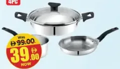Kitchenmark Stainless Steel Kadai+fry 9in+saucepan Set