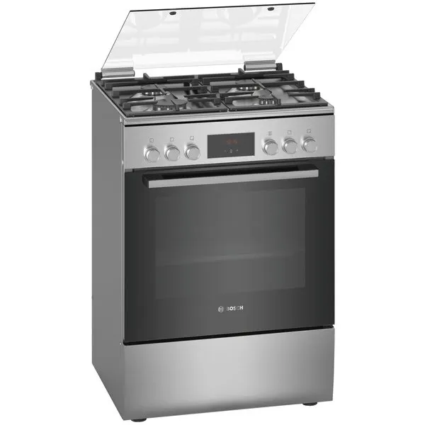 Bosch 4 Gas Cooker, 60 cm Stainless Steel, Electric Oven, HXQ38AE50M