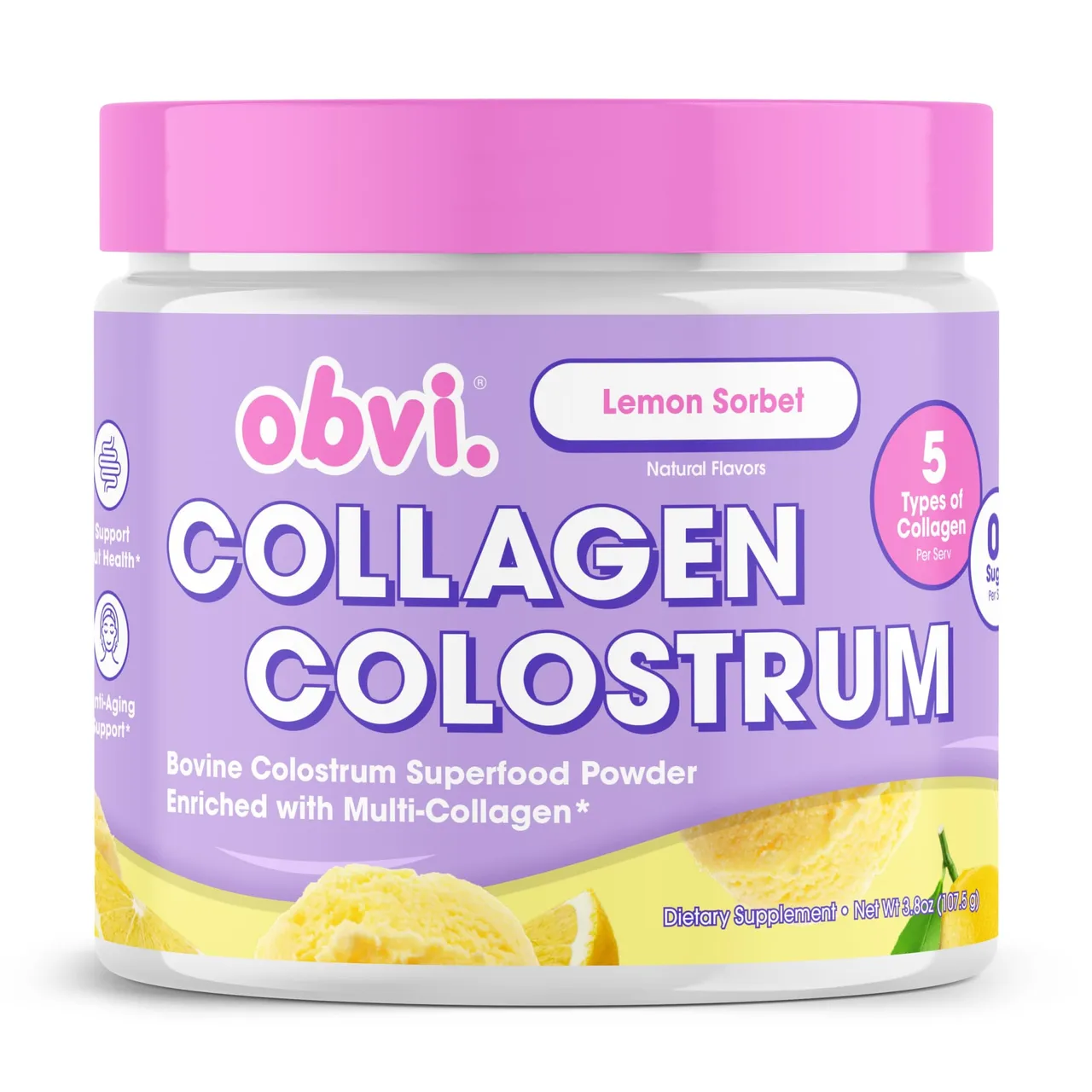 Obvi ببتيد الكولاجين ومسحوق اللبأ Multi-Collagen Peptide مع لبأ بقري يتغذى على العشب يدعم صحة الأمعاء والمناعة والبشرة والشعر خالٍ من الغلوتين مناسب للكيتو بطعم الليمون Zitronensorbet، 30