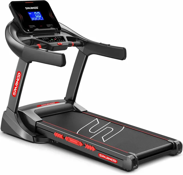 Sparnod Fitness STH-5710 Treadmill for Home Use, Hydraulic Foldable Running Machine, Auto Incline 0-22%, 7HP Peak DC Motor, 1-20KM/H Speed, 24 Preset Programs, Bluetooth Speakers, Capacity