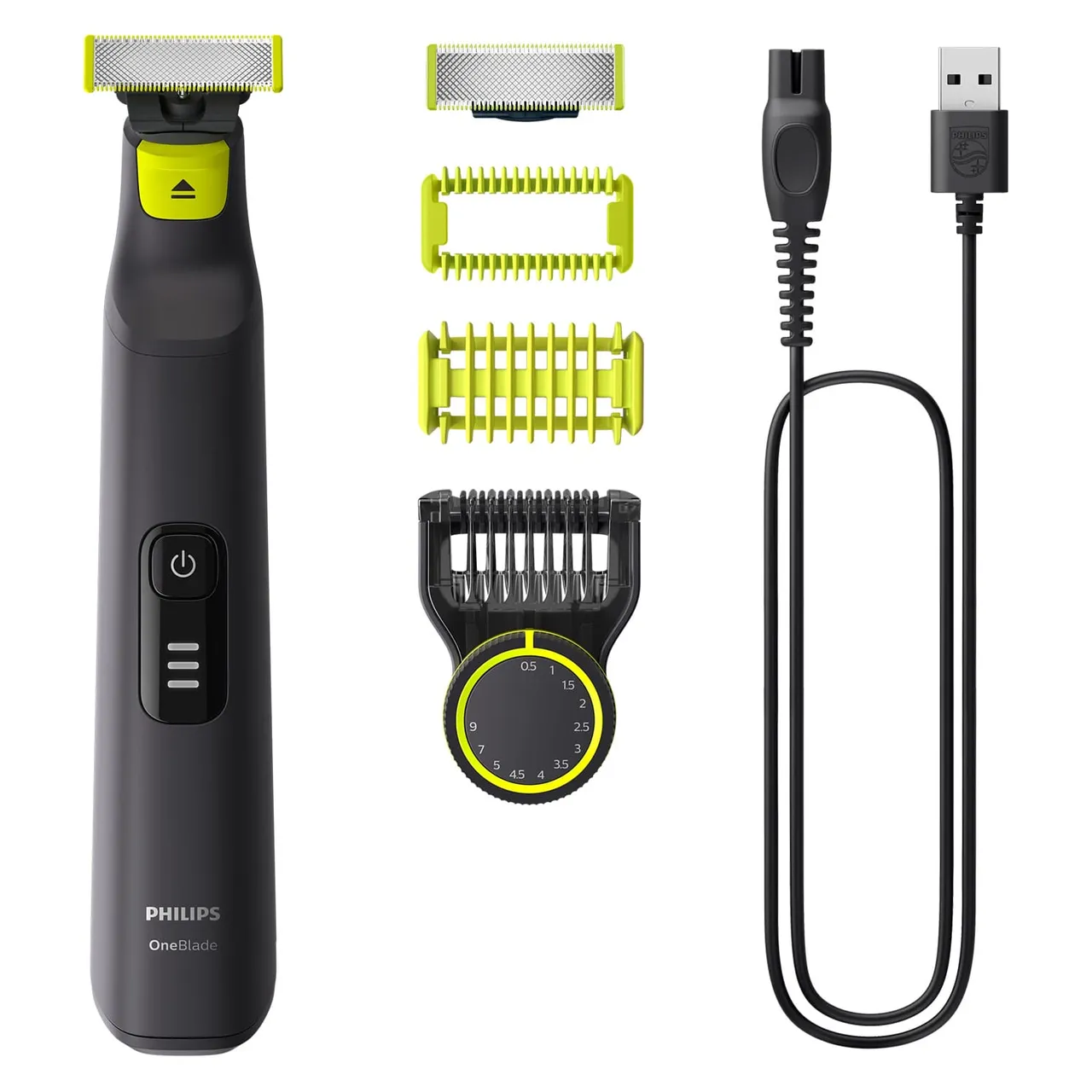 Philips ماكينة حلاقة الوجه والجسم OneBlade Pro بـ 12 طول، أسود/ليموني، QP6542/10