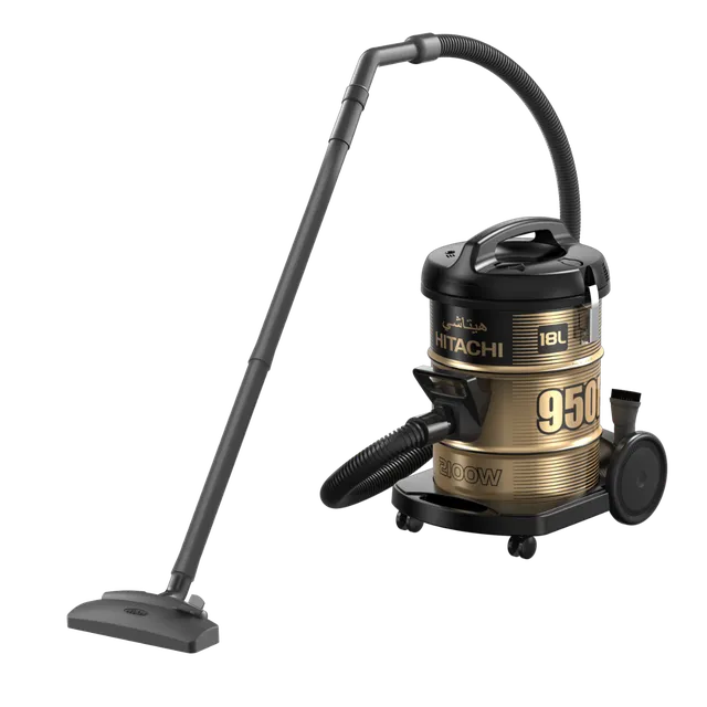 Hitachi Drum Vacuum Cleaner 2100 Watts, 18 Liters Tank Dust Capacity With 7.8M Extra Long Power Code, Removable & Washable Filter, Rug-Floor Nozzle, Best For Home, Office & Mosque, Black, CV950F24CBSBK