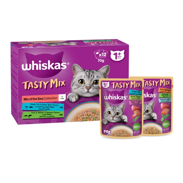 Whiskas Tasty Mix, Mix of the Sea Collection in Jelly Wet Food