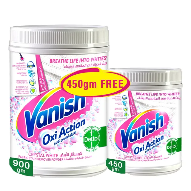 Vanish Oxi Action Crystal White Fabric Stain Remover Powder and