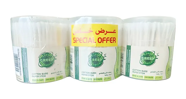 Earth Green Choice Paper Stem Cotton Buds - 3 x 200's
