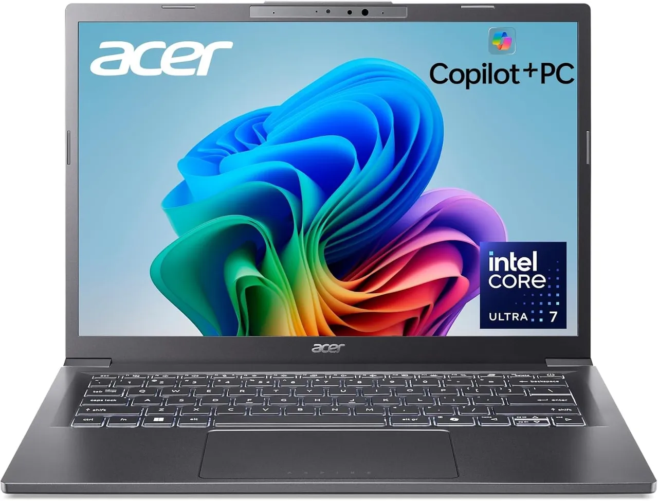 Acer لابتوب Aspire 14 AI A14-52MT-701K، شاشة 14" WUXGA IPS، Intel Core Ultra 7 258 V، 32GB RAM، 1TB SSD، كرت Intel Arc 140V، شاشة لمس، لوحة مفاتيح إنجليزية، رمادي فولاذي، نسخة دولية