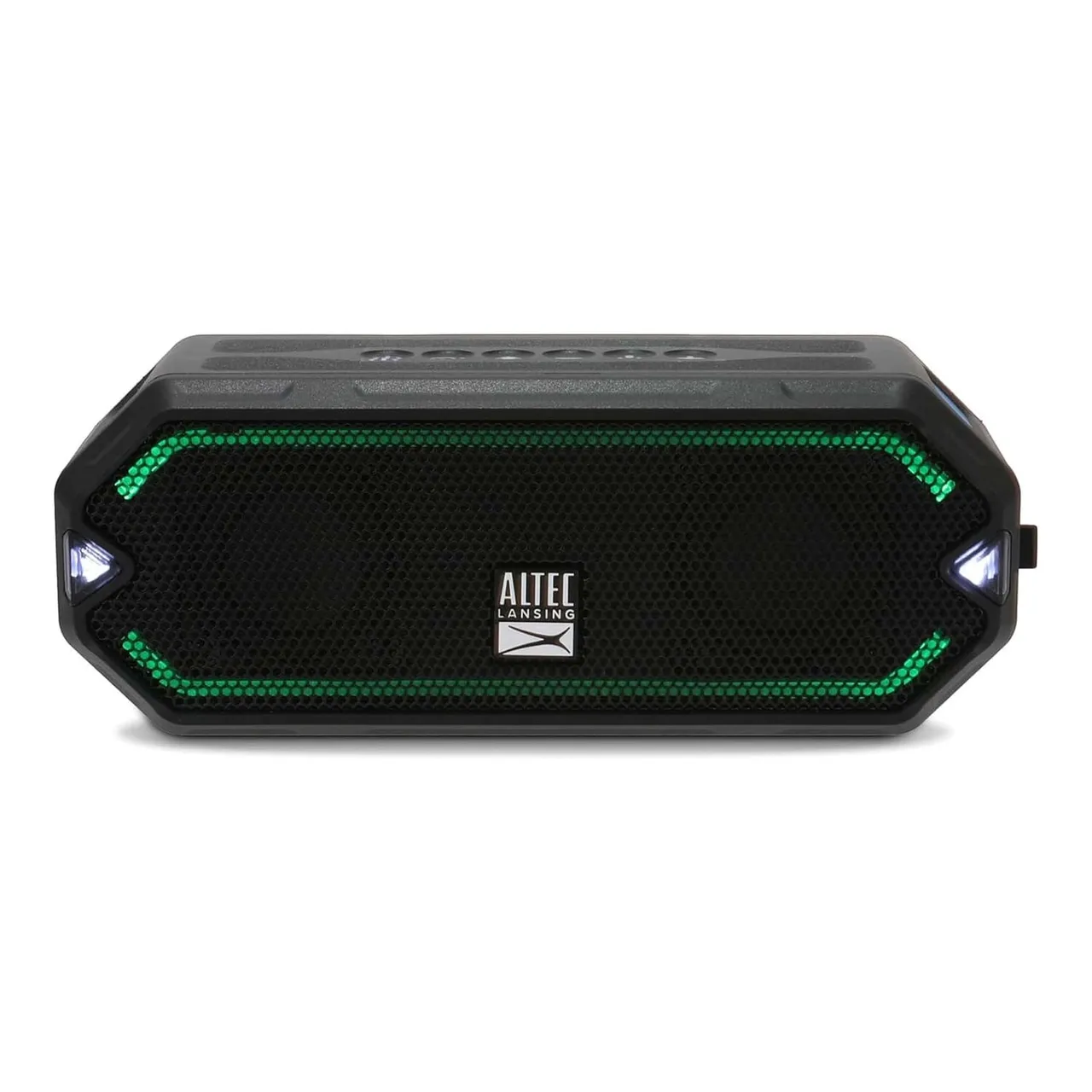 Altec Lansing مكبر صوت بلوتوث لاسلكي HydraJolt مقاوم للماء محمول مع شاحن هاتف مدمج وأضواء، مقاوم للظروف الخارجية، مقاوم للصدمات والثلج، تشغيل لمدة 16 ساعة