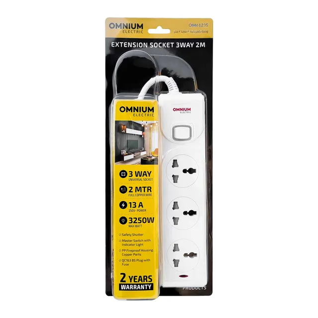 Omnium Extnesion Socket 3 Way 2M OM6123S