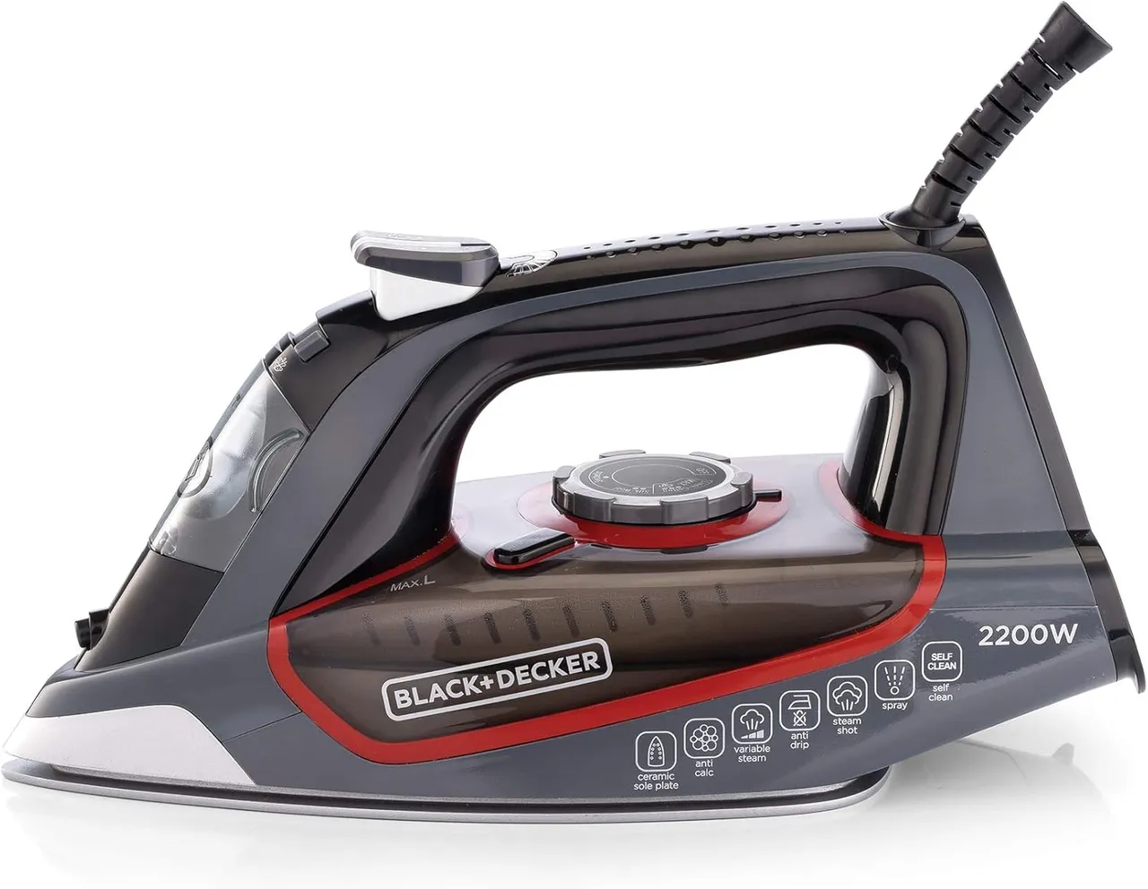 Black & Decker مكواة بخار 2200W بقاعدة سيراميك مع ضد التكلس ومنع التنقيط والتنظيف الذاتي والإيقاف التلقائي تزيل التجاعيد العنيدة X2050-B5 ضمان 2 سنوات