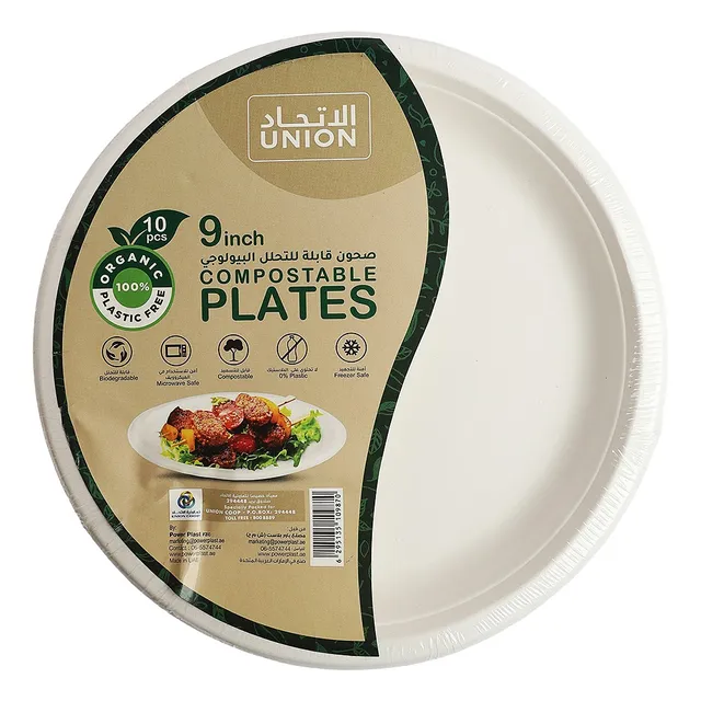 Union 9-Inch Compostable Round Plates, 10 Pcs