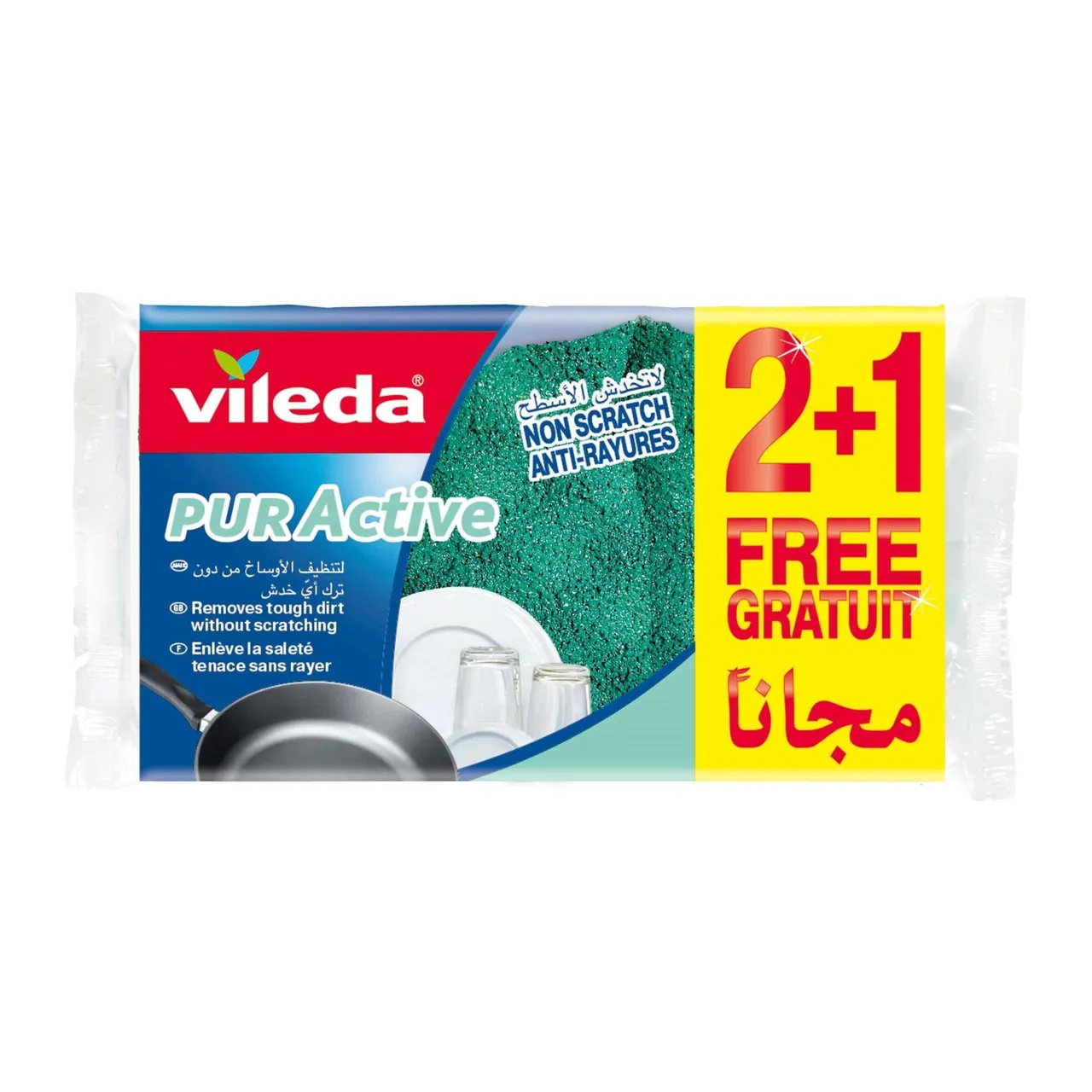 Vileda ليفة خضراء لجميع الأغراض غير خادشة بيور أكتيف 2 PCS