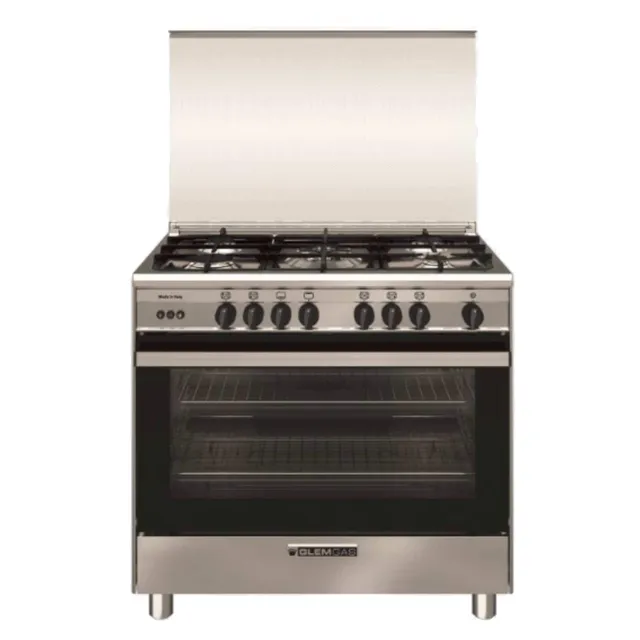 Glemgas 90x60cm Freestanding Cooker 5 Burner Full Safety SE9612GIFS Silver/Black