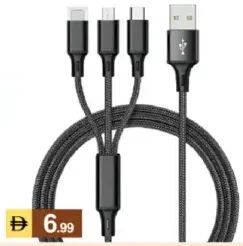 Wave كابل نايلون مضفر 3 في 1