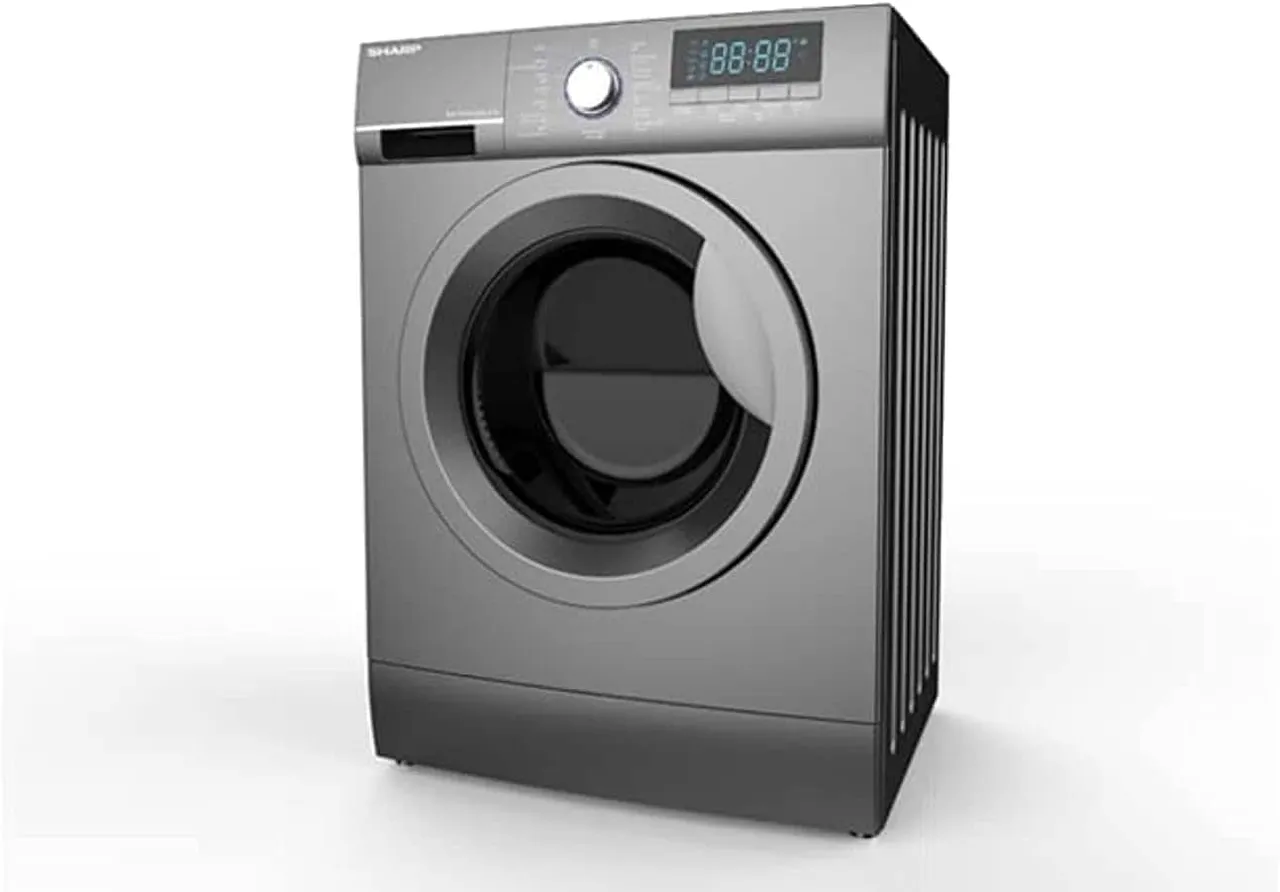 Sharp غسالة تعبئة أمامية أوتوماتيكية بالكامل 1200Rpm مع سخان مدمج، شاشة رقمية 27 برنامج غسيل، رمادي معدني فاخر ES-FE912DLZ-S