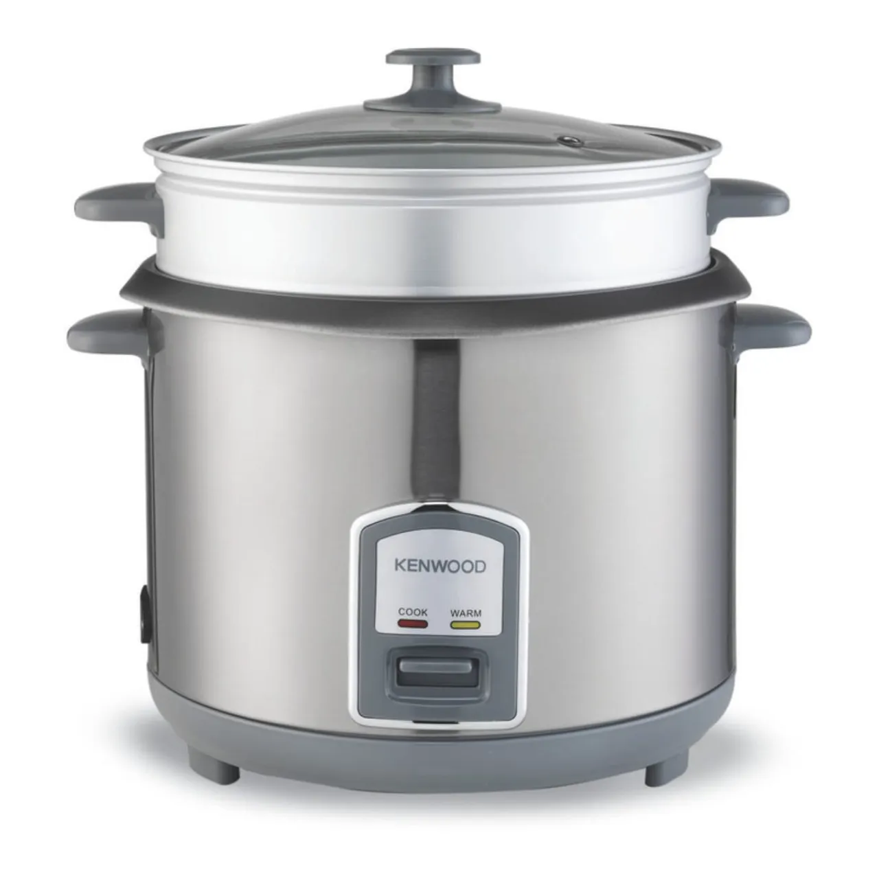 Kenwood طباخ أرز 2 في 1 بسعة 16 كوب مع سلة تبخير، وعاء طهي غير لاصق، غطاء زجاجي مقوى، مؤشرات التسخين والطهي، حامل ملعقة، سلك طاقة قابل للفصل، RCM28.000SS، فضي