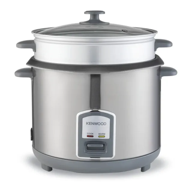 Kenwood 2-in-1 Rice Cooker 16-CUP with Food Steamer Basket, Non-Stick Cooking Pot, Tempered Glass Lid, Warm and Cook Indicator Lights, Spatula Holder, Detachable Power Cord, RCM28.000SS, Silver