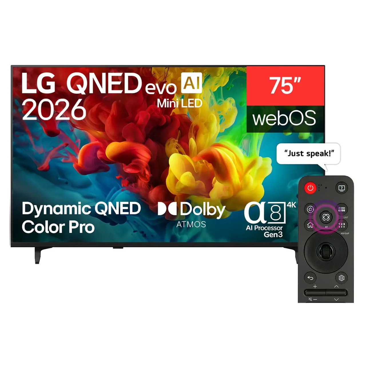 LG تلفزيون ذكي 75 بوصة QNED evo AI QNED84 Mini LED 4K، 75QNED84B6T، أسود