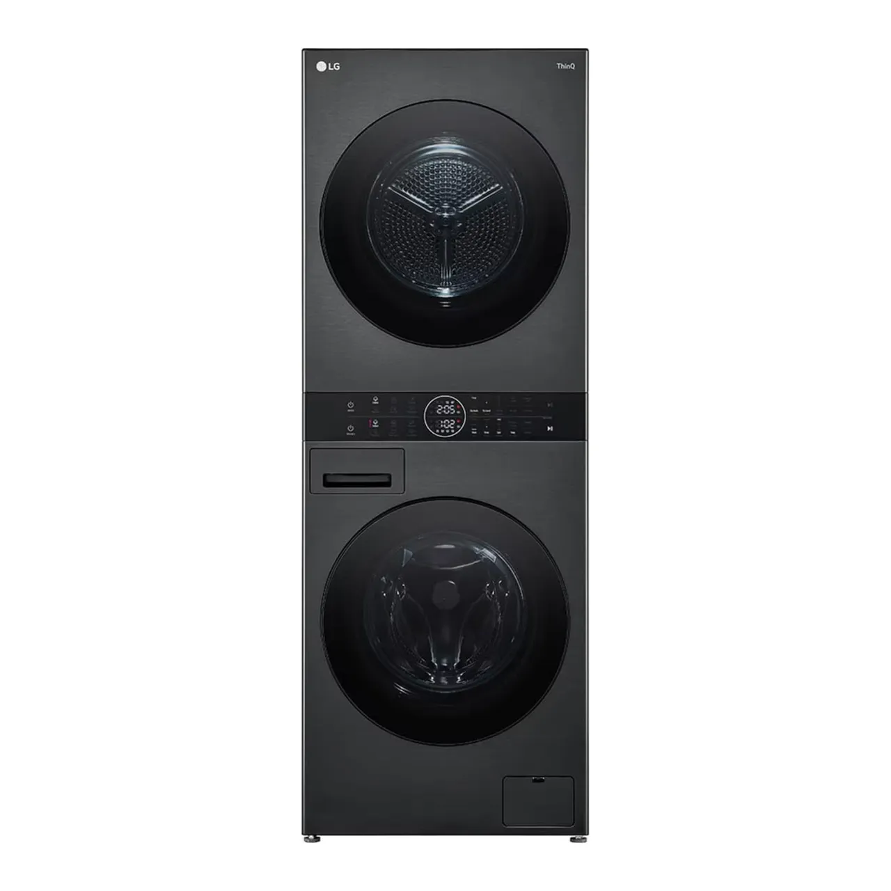 LG غسالة ومجفف برج الغسيل بتحميل أمامي، 12/، 1400 RPM، أسود ستيل، W4W8BVPKZHM