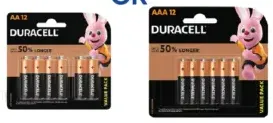 Duracell بطاريات قلوية Gold نوع AA أو AAA